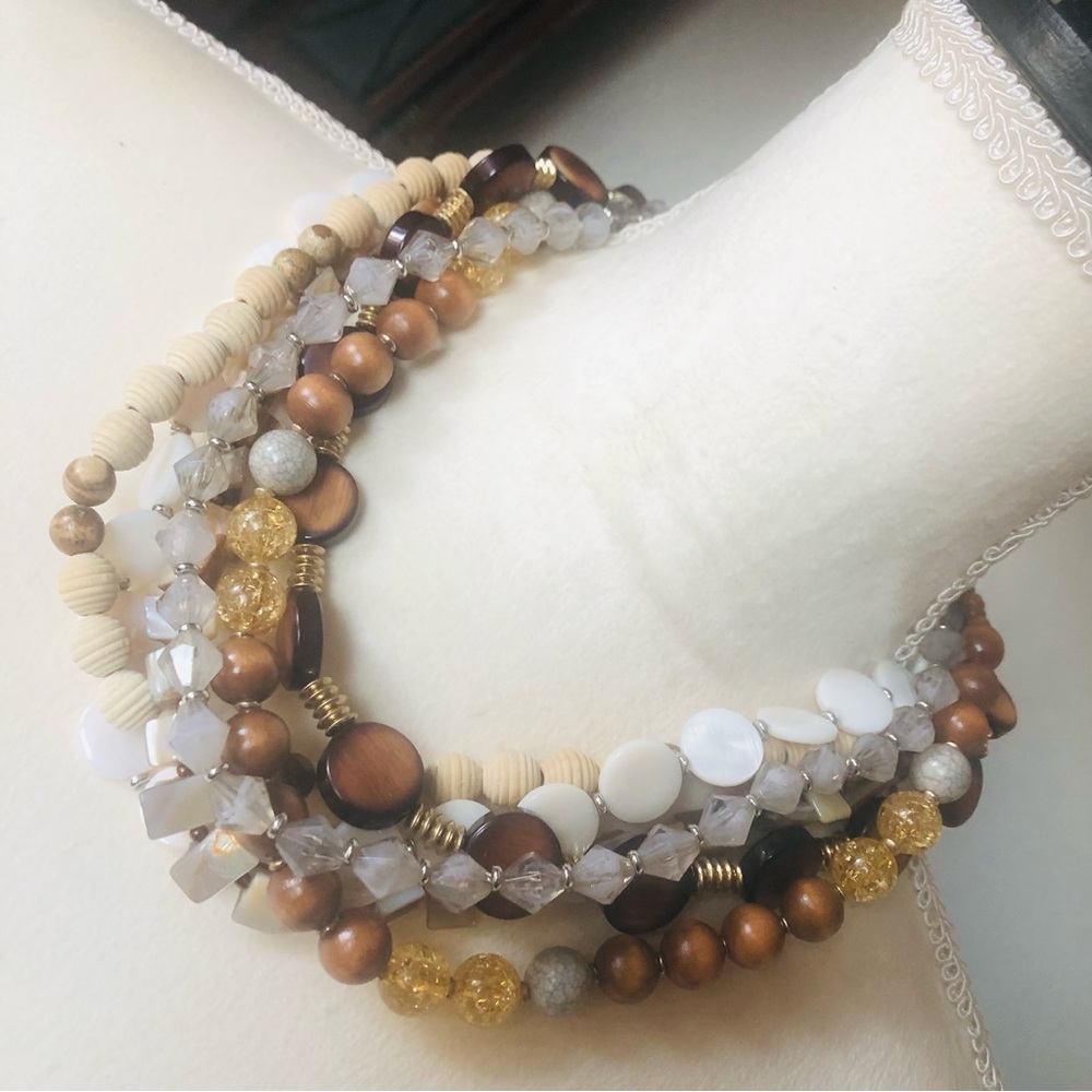 Bold large multi strand & material beaded necklace